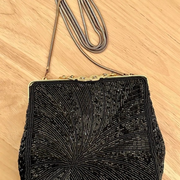 Vintage Walborg Black Beaded Evening Bag Clutch Purse Chain Strap Made in Macau - Picture 13 of 16
